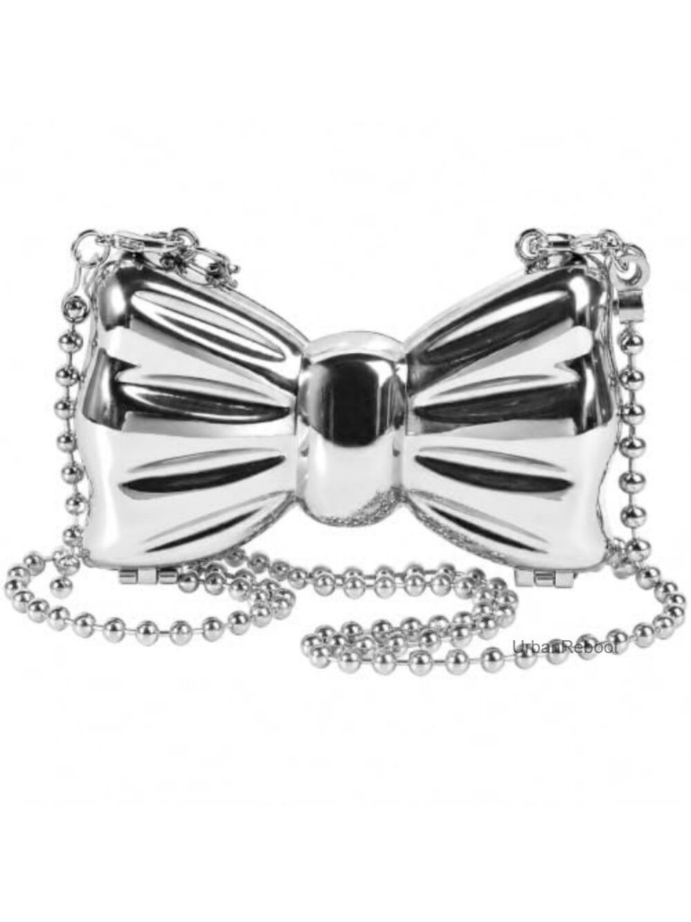Girls Silver Bowknot Clutch Mini Crossbody Bag Evening Purse Chain Strap